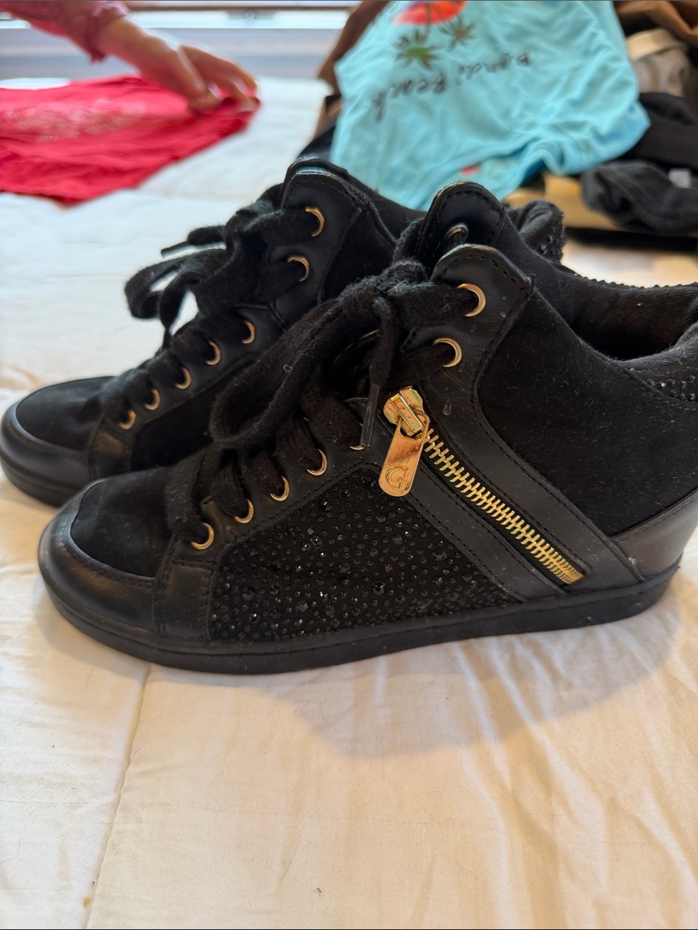 Guess Black High-Top Lace-Up Sneakers with Gold Accents